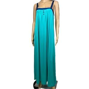 Vintage Kayser Size Medium Long Maxi Nightgown Nylon Teal Blue Chemise Nightie